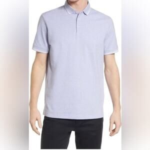 Nordstrom Men Tech Smart Contrast Collar Polo Purple Feeder Stripe Casual Sz L